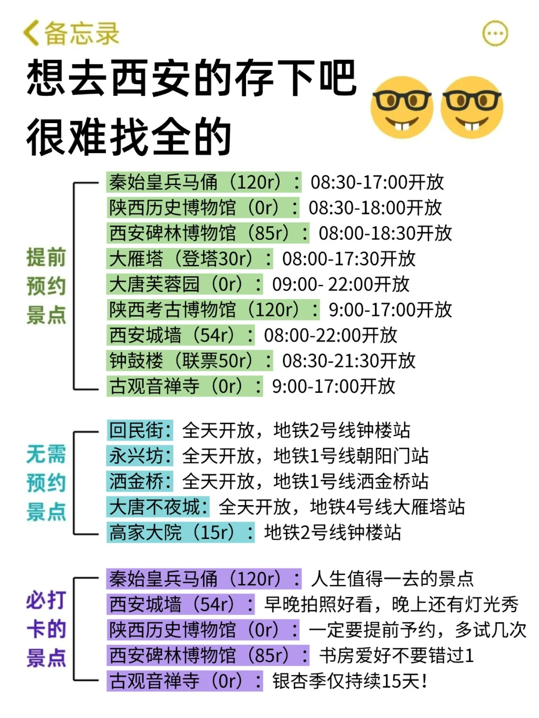 想10、11月去西安的存下吧！很难找全的