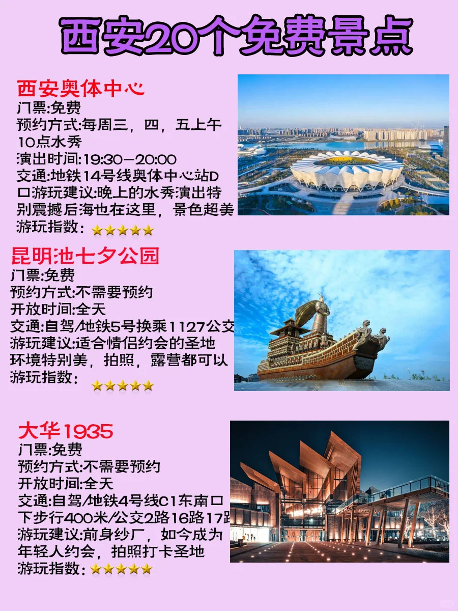 西安20+旅游必玩免费景点/超详细游玩攻略
