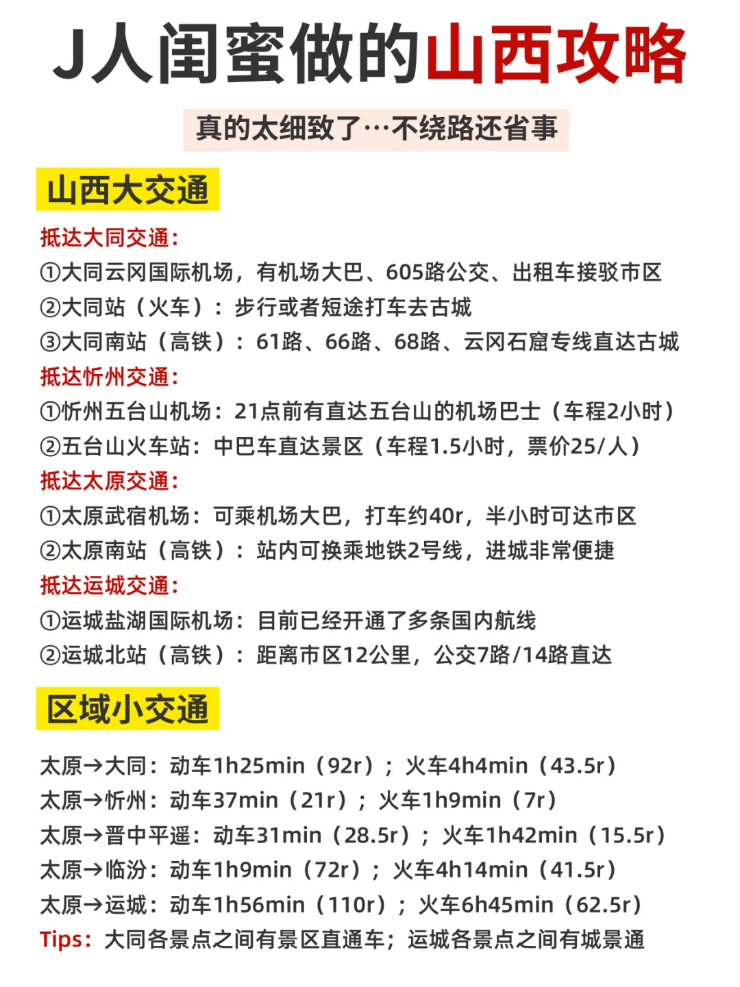J人闺蜜做的山西攻略真的，太细致了👏