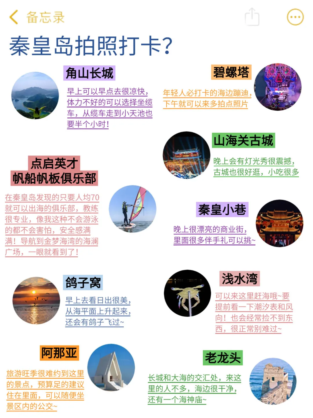 秦皇岛本地人花5h整理的超全攻略，速抄