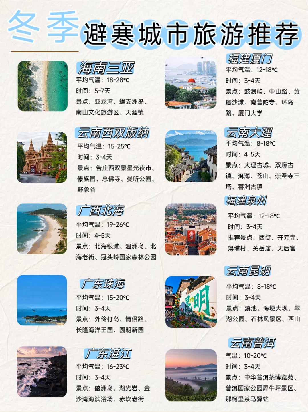 冬季避寒胜地⭐推荐10个温暖旅游城市