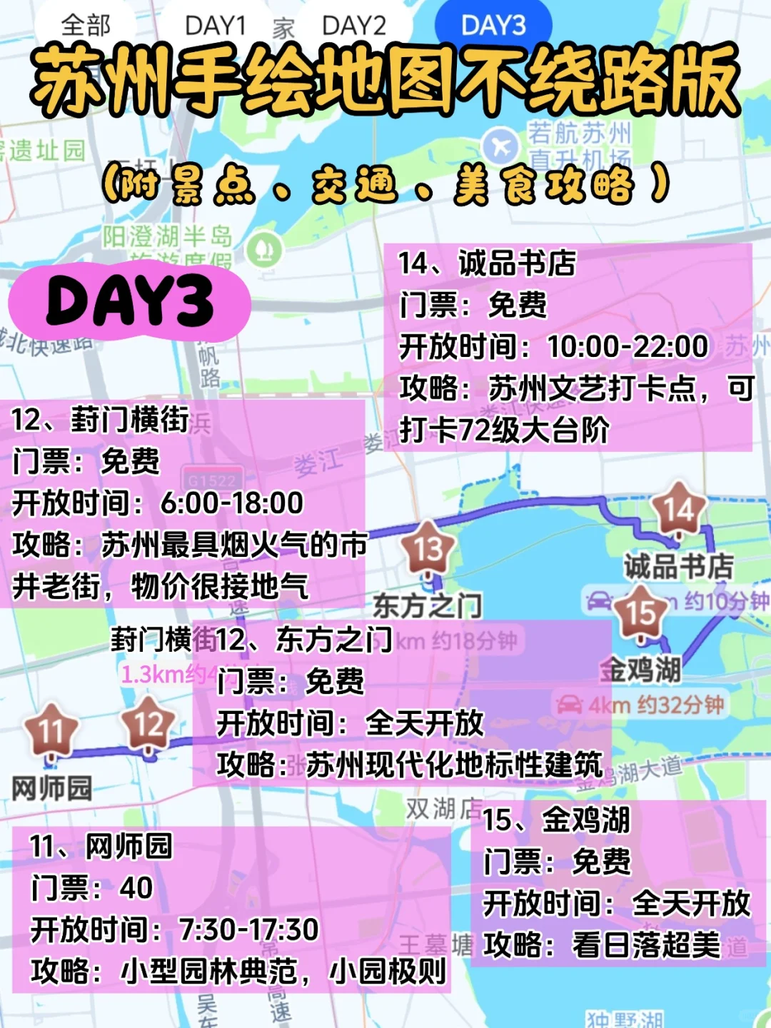 💯苏州旅游手绘地图不绕路版【附攻略】?