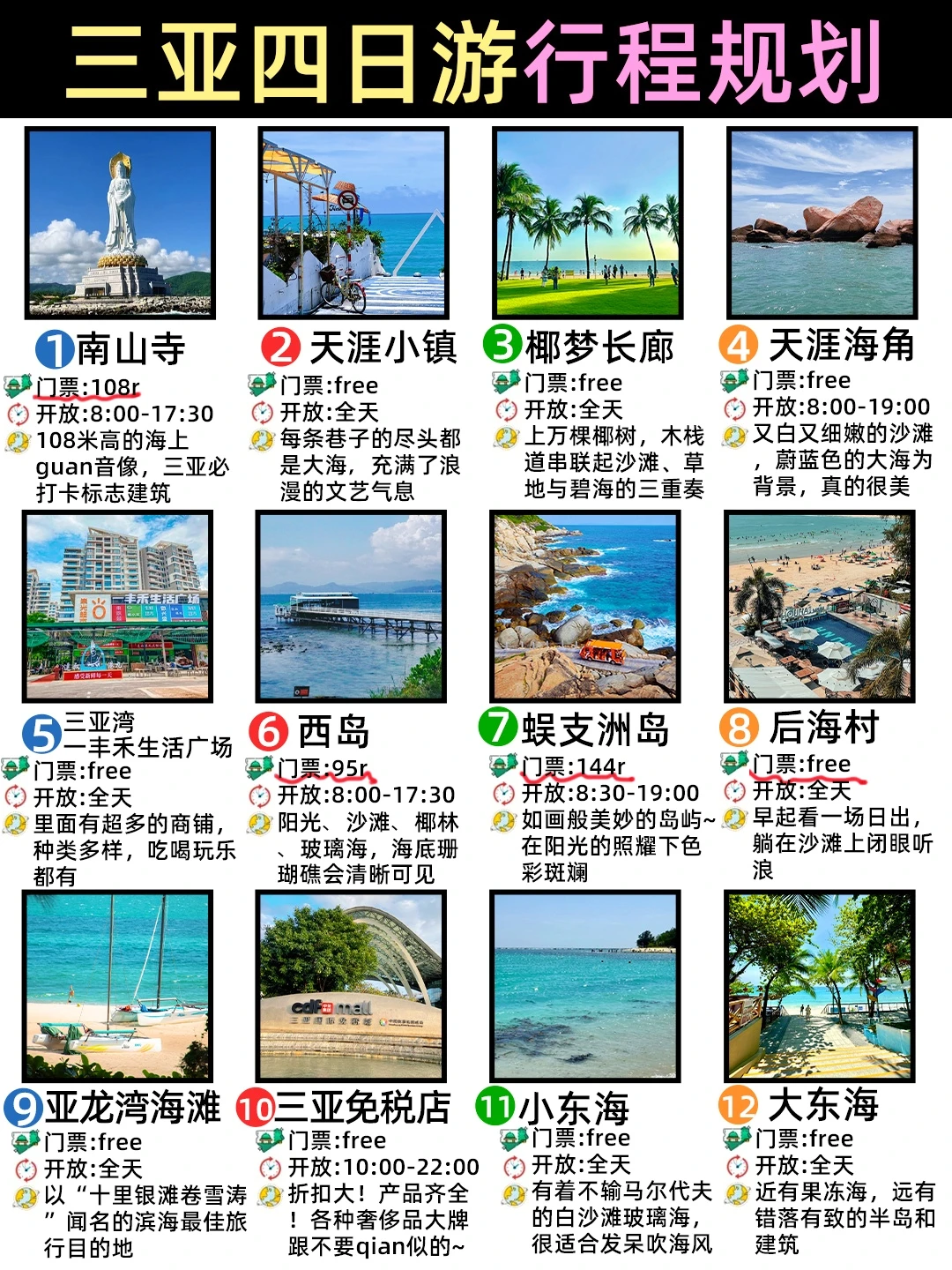 三亚旅游手绘景点地图🗺️一图秒懂❤️