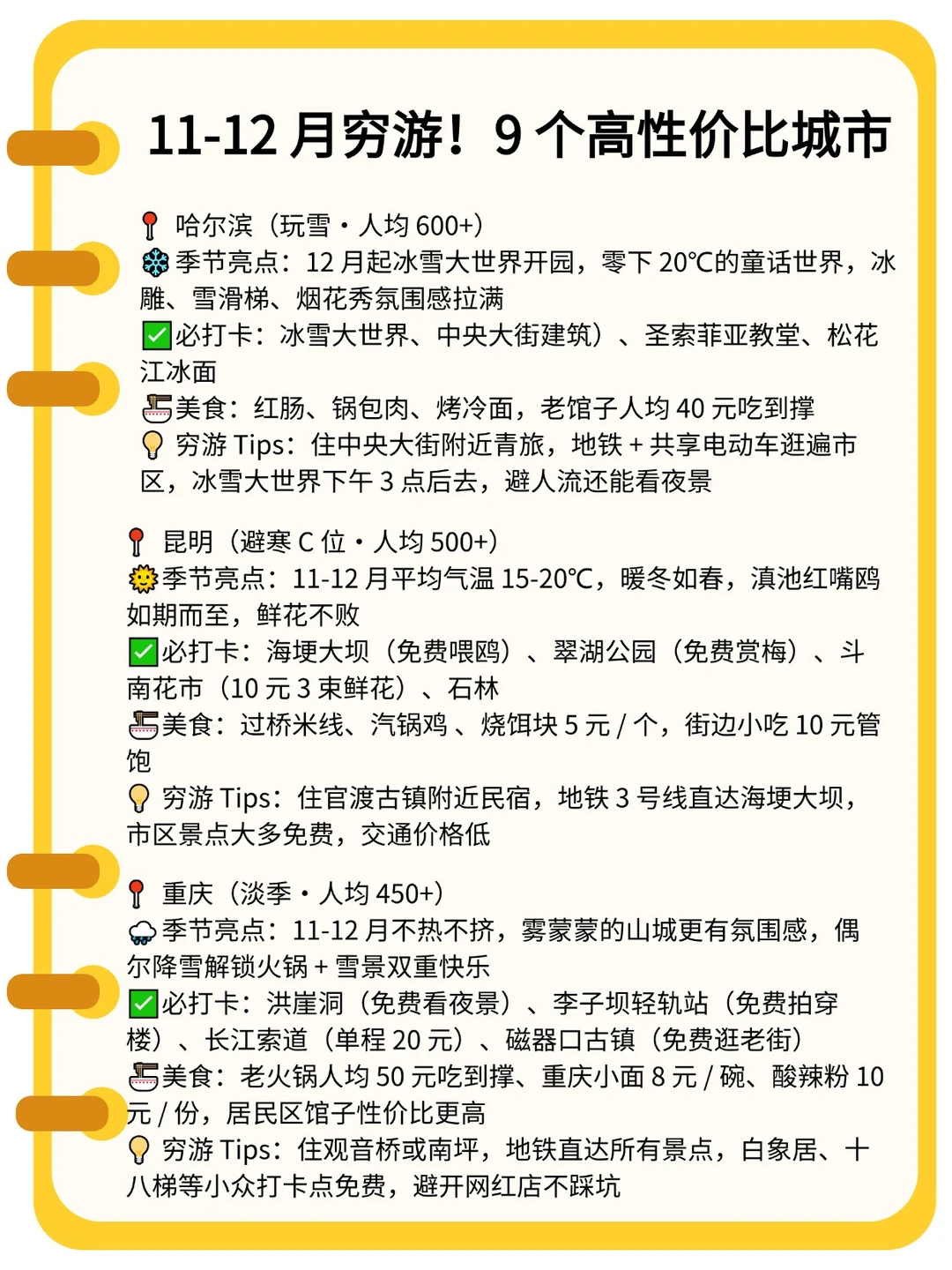11-12月穷游9️⃣个高性价比城市