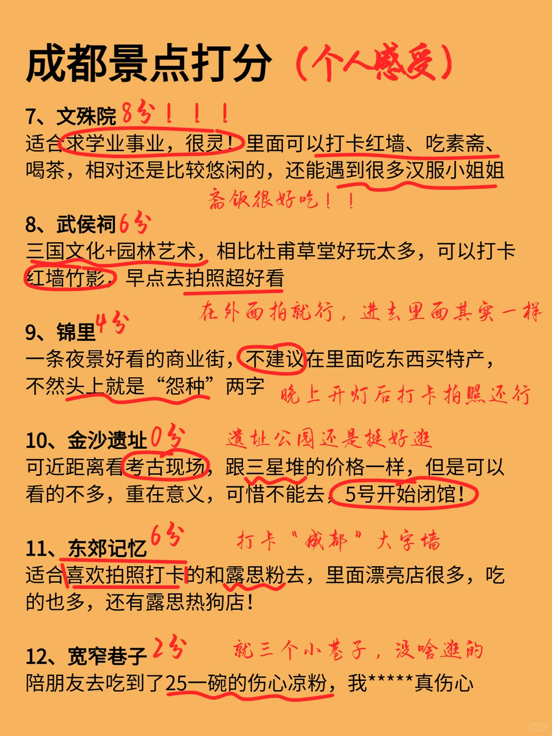 成都景点打分（个人感受！不喜勿喷！）
