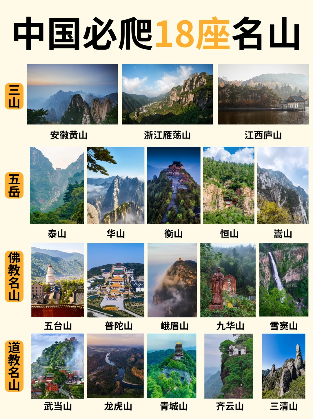 ⛰️中国此生必爬的18座名山，你爬过几个？
