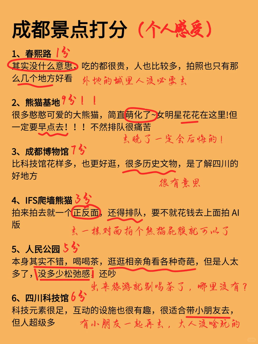 成都景点打分（个人感受！不喜勿喷！）