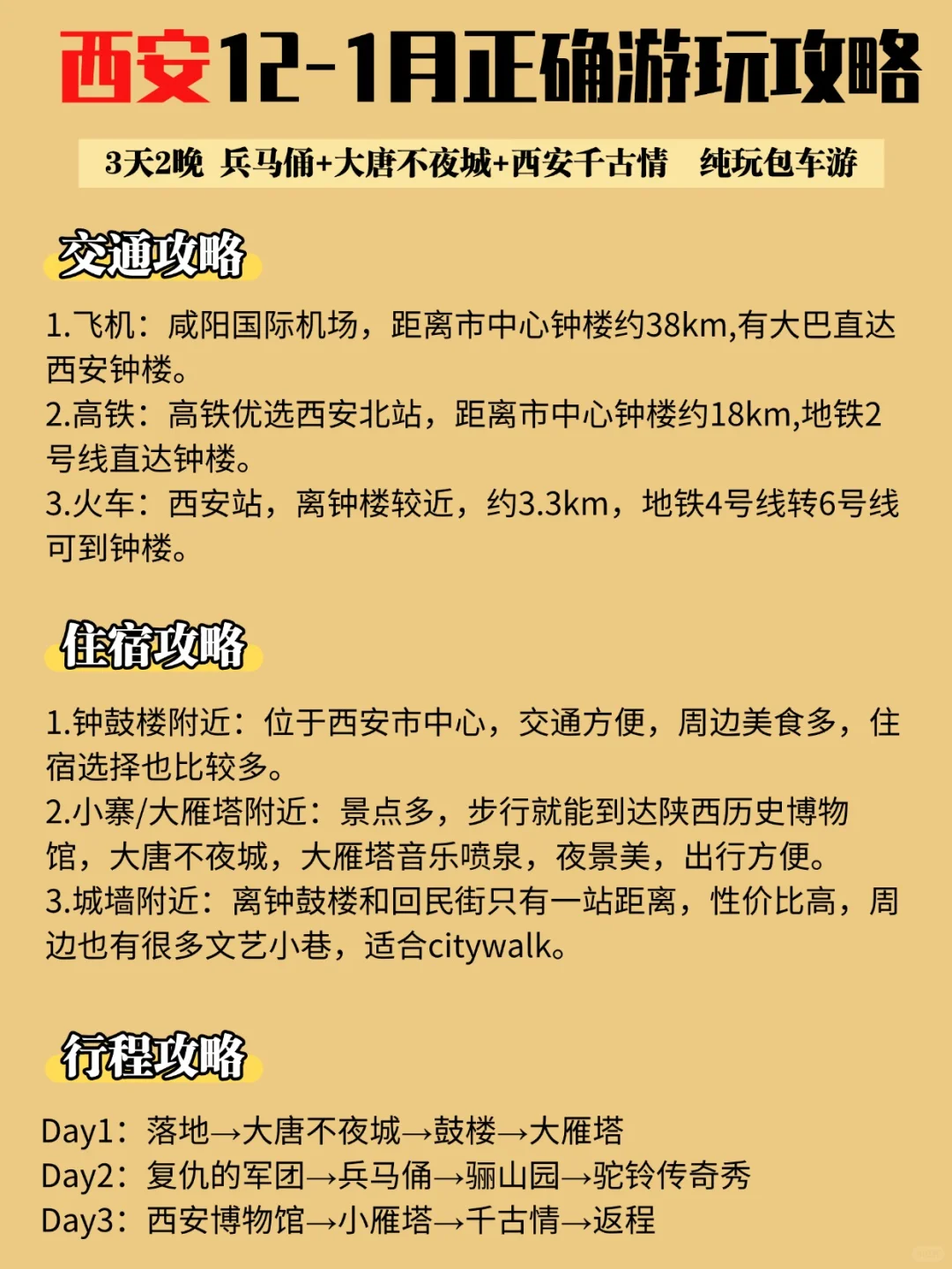 西安12-1月正确游玩攻略兵马俑大唐不夜城