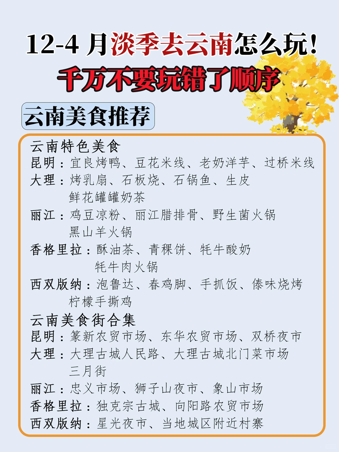淡季去云南玩千万不要玩错顺序全网一图读懂