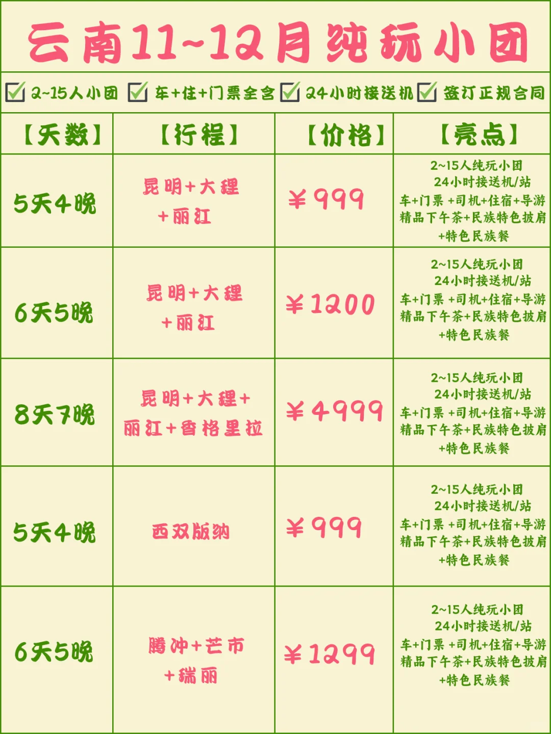 11~12月云南旅游bi备✨纯玩小团指南👭快