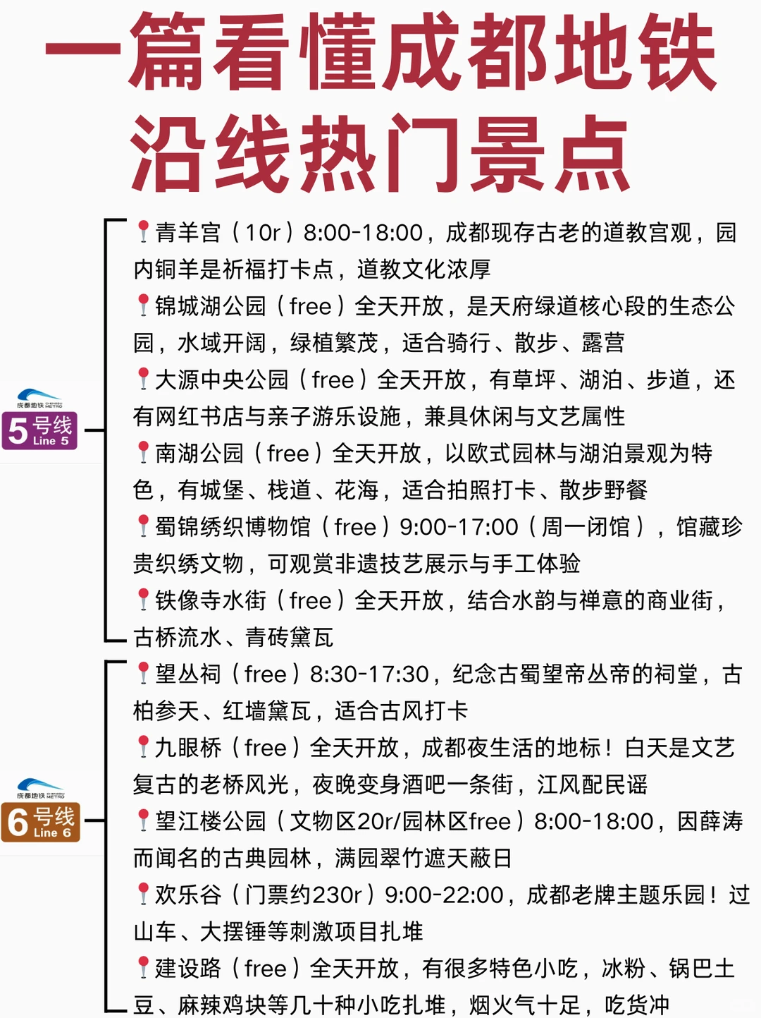 谁懂啊！一图看懂成都地铁沿线热门景点