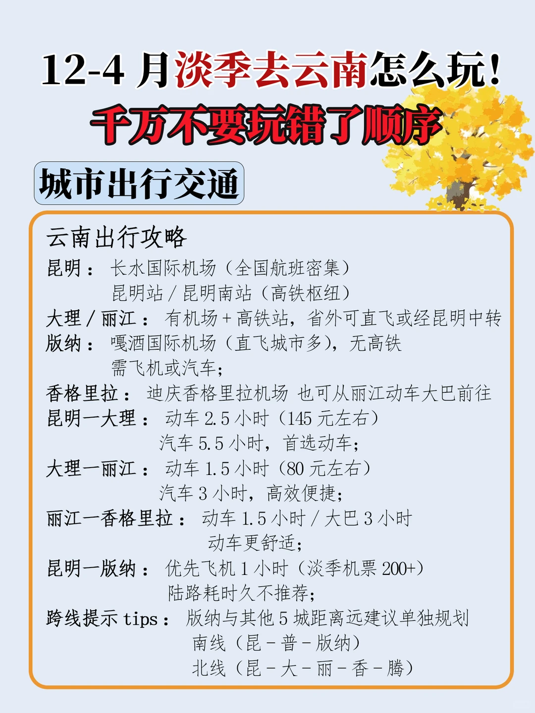 淡季去云南玩千万不要玩错顺序全网一图读懂