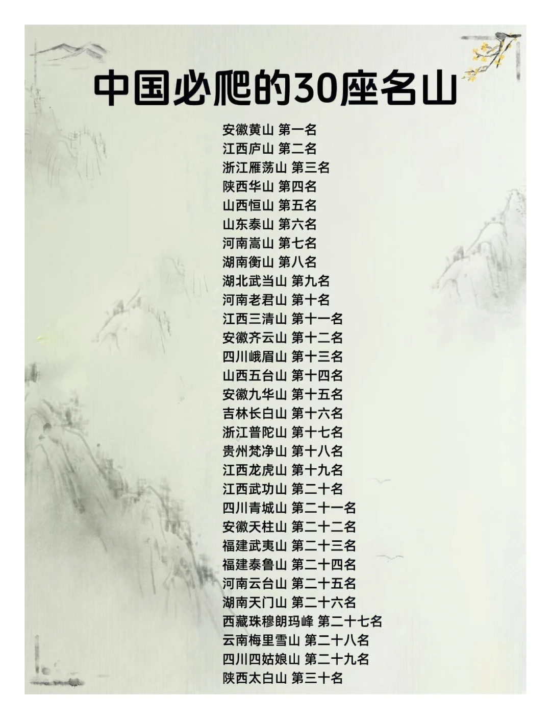 一生必爬的30座山 中国名山 想去爬山