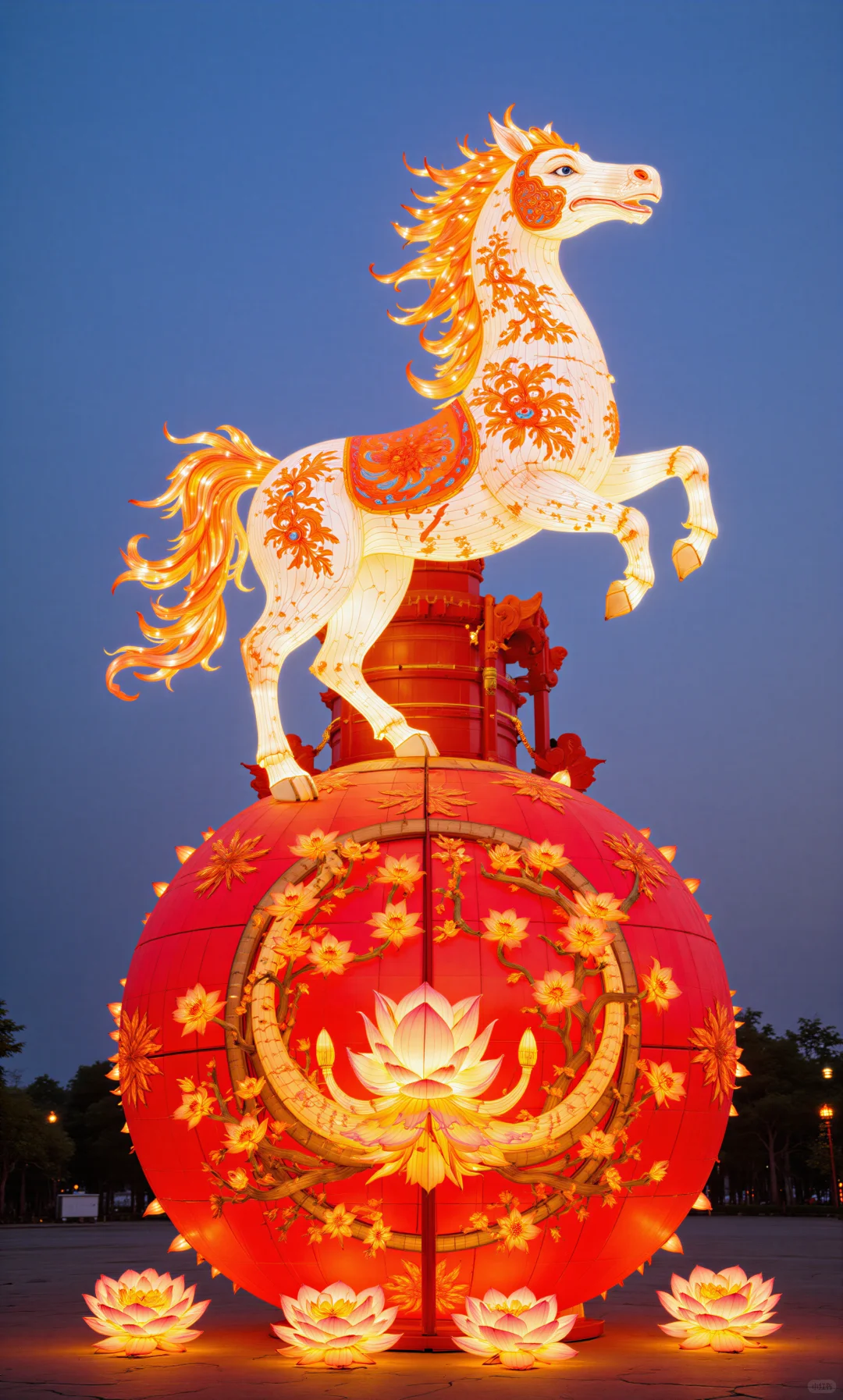 夜赏马灯添喜色，莲开福至万事兴