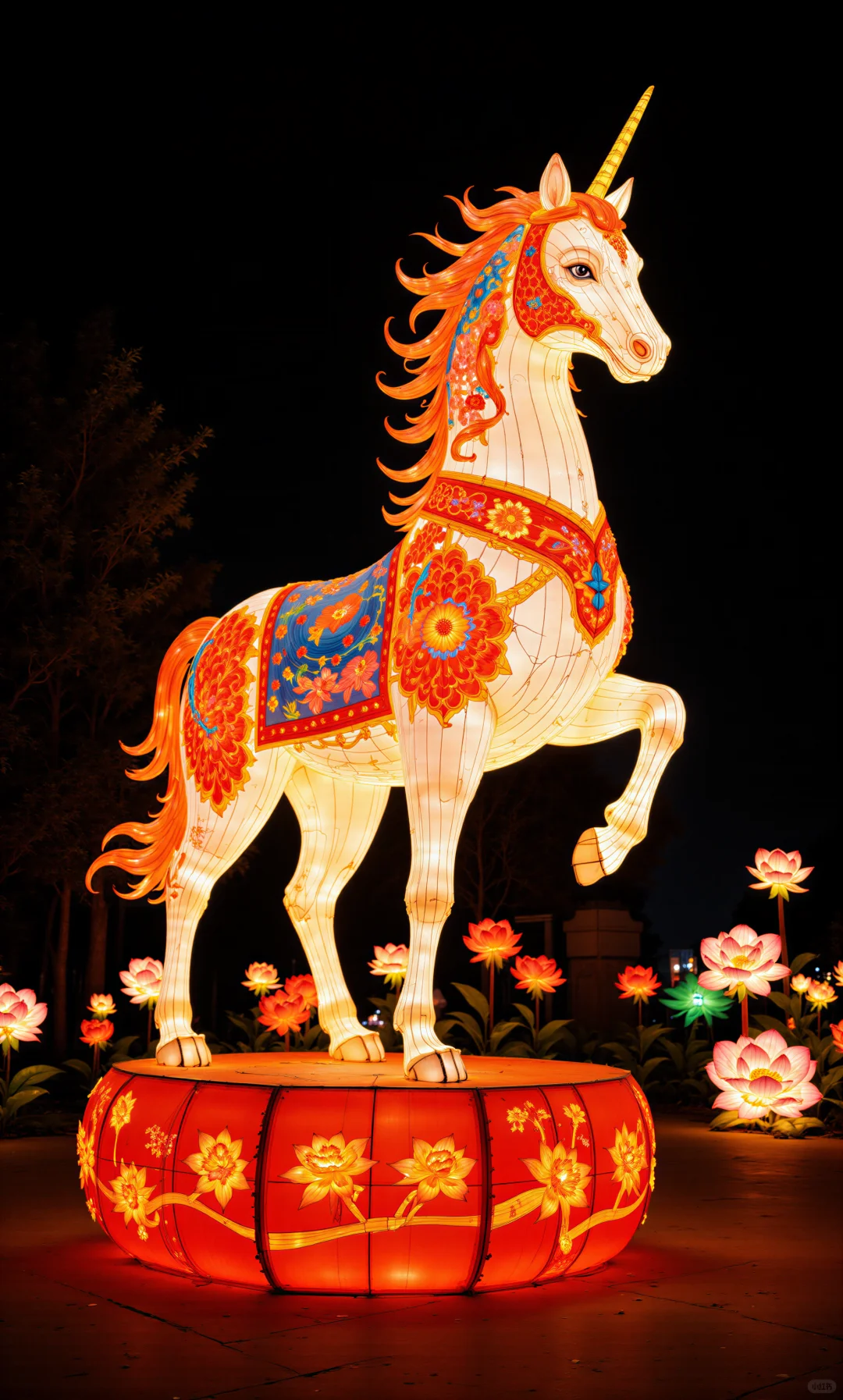 夜赏马灯添喜色，莲开福至万事兴