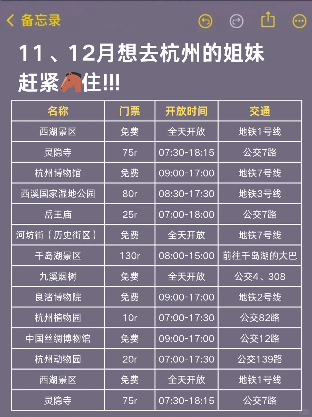 11-12月来杭州的！存下吧超全的！