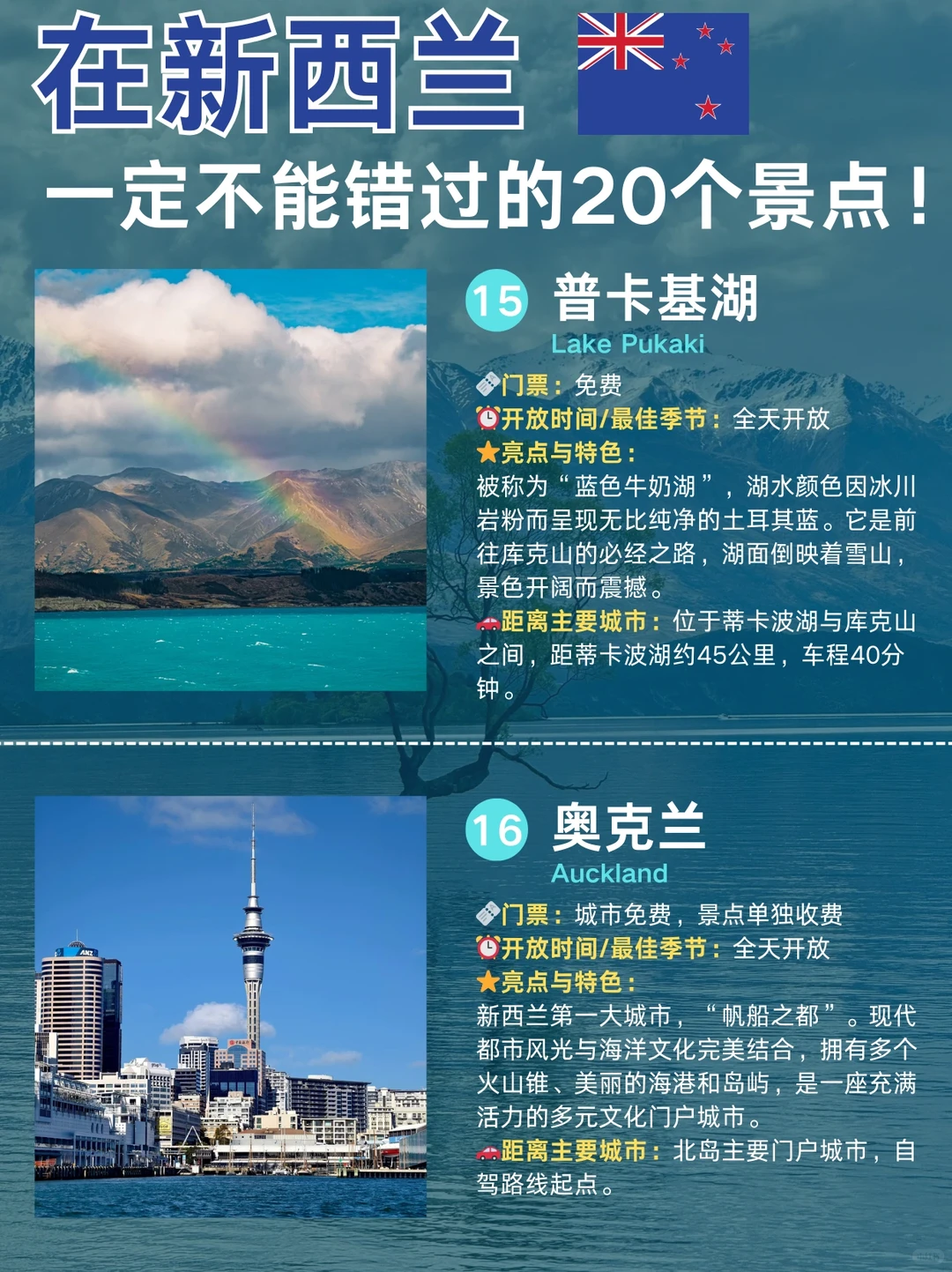 新西兰天花板攻略❗南北岛20个必玩景点✅