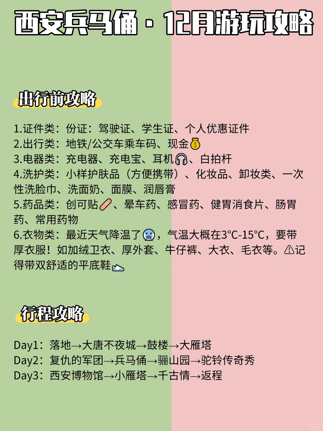 西安兵马俑12月游玩攻略3天玩透历史名城