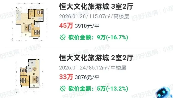 大西安楼市!秦汉新城恒大文化旅游城二手房成交单价已跌破4000大关!