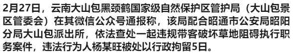 昭通一村民强行带游客违规进入景区,被行拘5日!