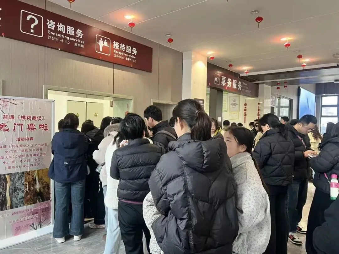 河南新乡一景区背《桃花源记》免门票!工作人员:活动已连续举办3年,每天上百名游客挑战,或将延期至清明