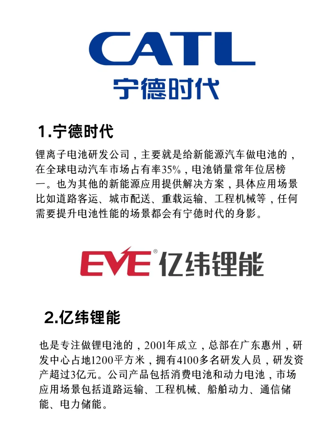 整理一些国内新能源行业的大厂（锂电池）