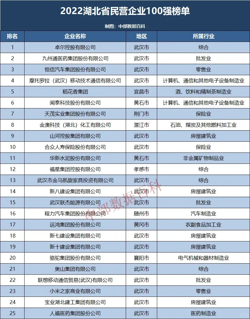 2022年湖北省民营企业100强榜单公布！