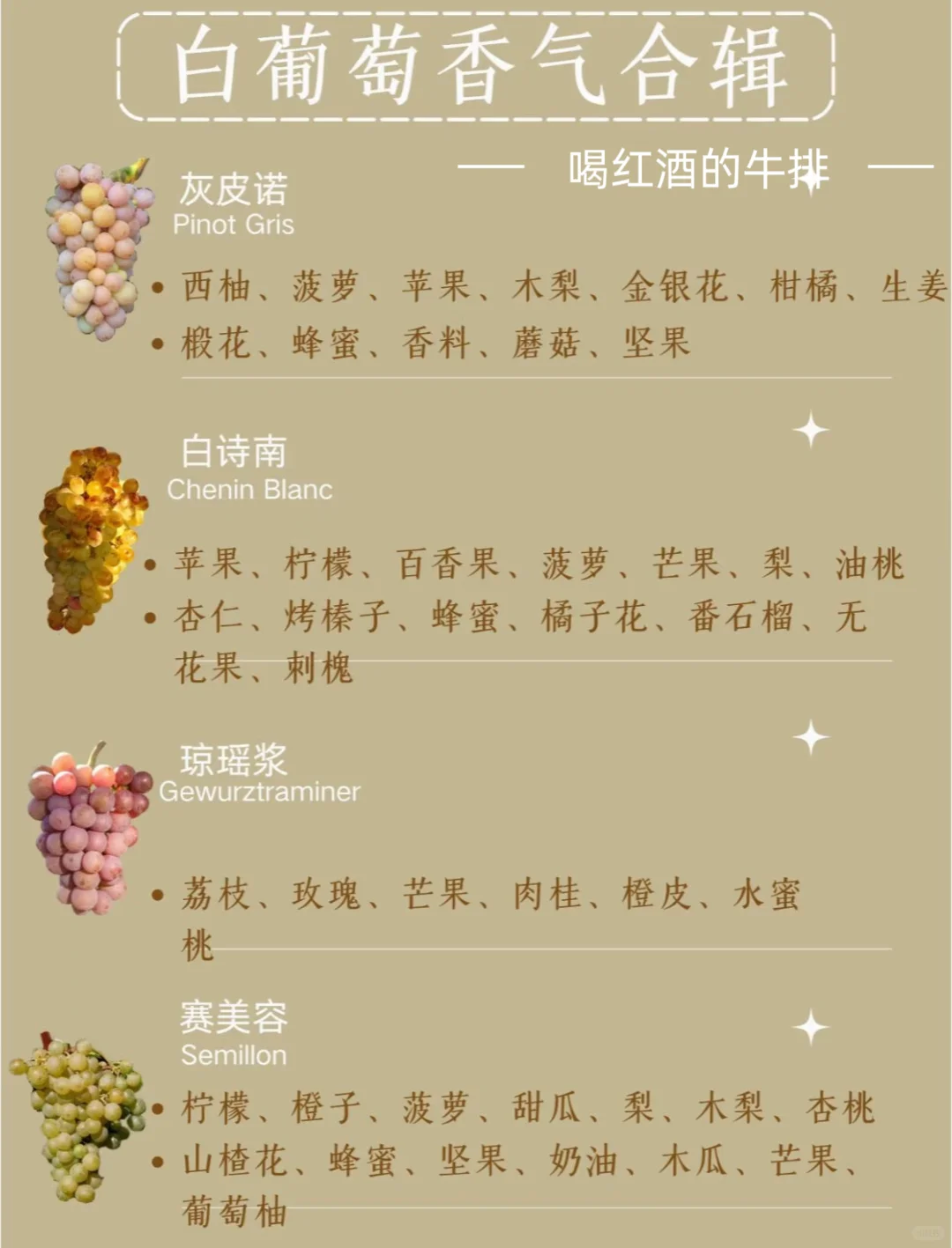 一张图搞懂16种酿酒葡萄香气✨葡萄酒小白必
