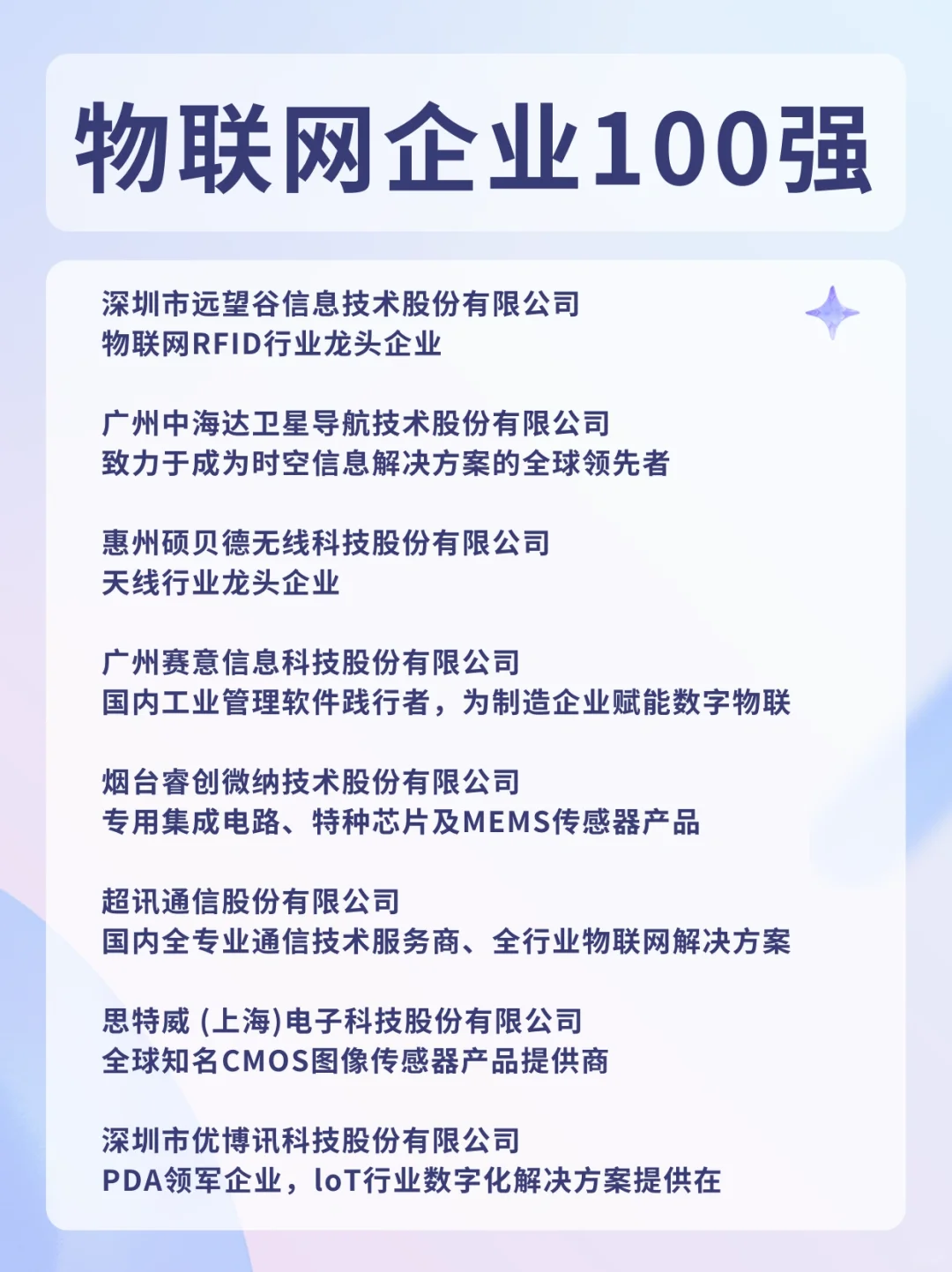 物联网企业100强，好赛道，有机会快速成长