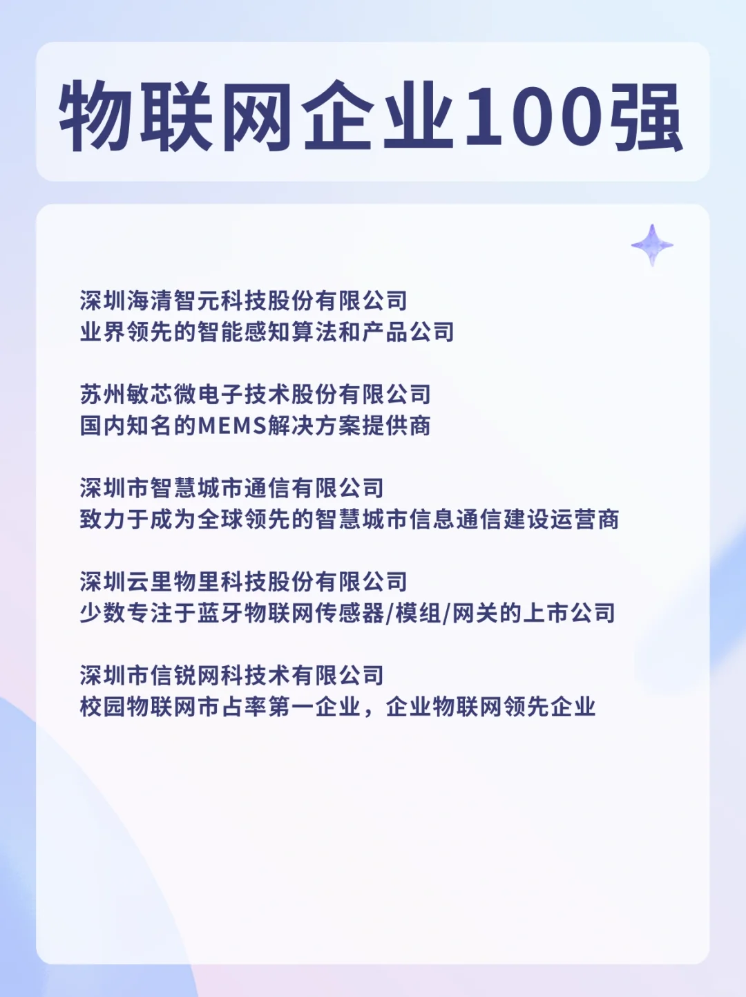 物联网企业100强，好赛道，有机会快速成长