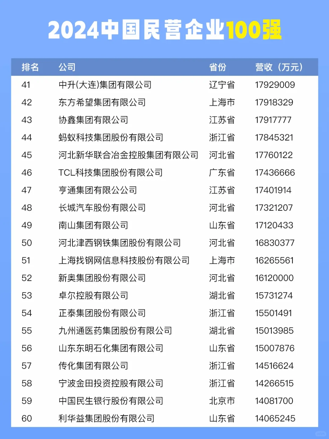 2024中国民营企业100强