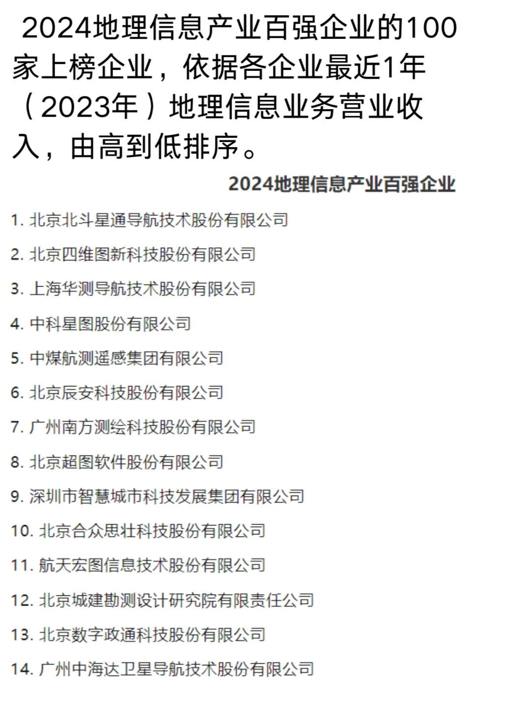 2024地理信息产业百强企业，快看有你公司没