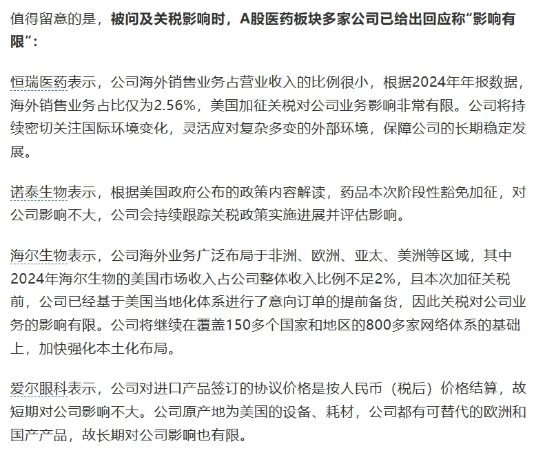 一句话总结,关税加码后医药行业企业怎么说