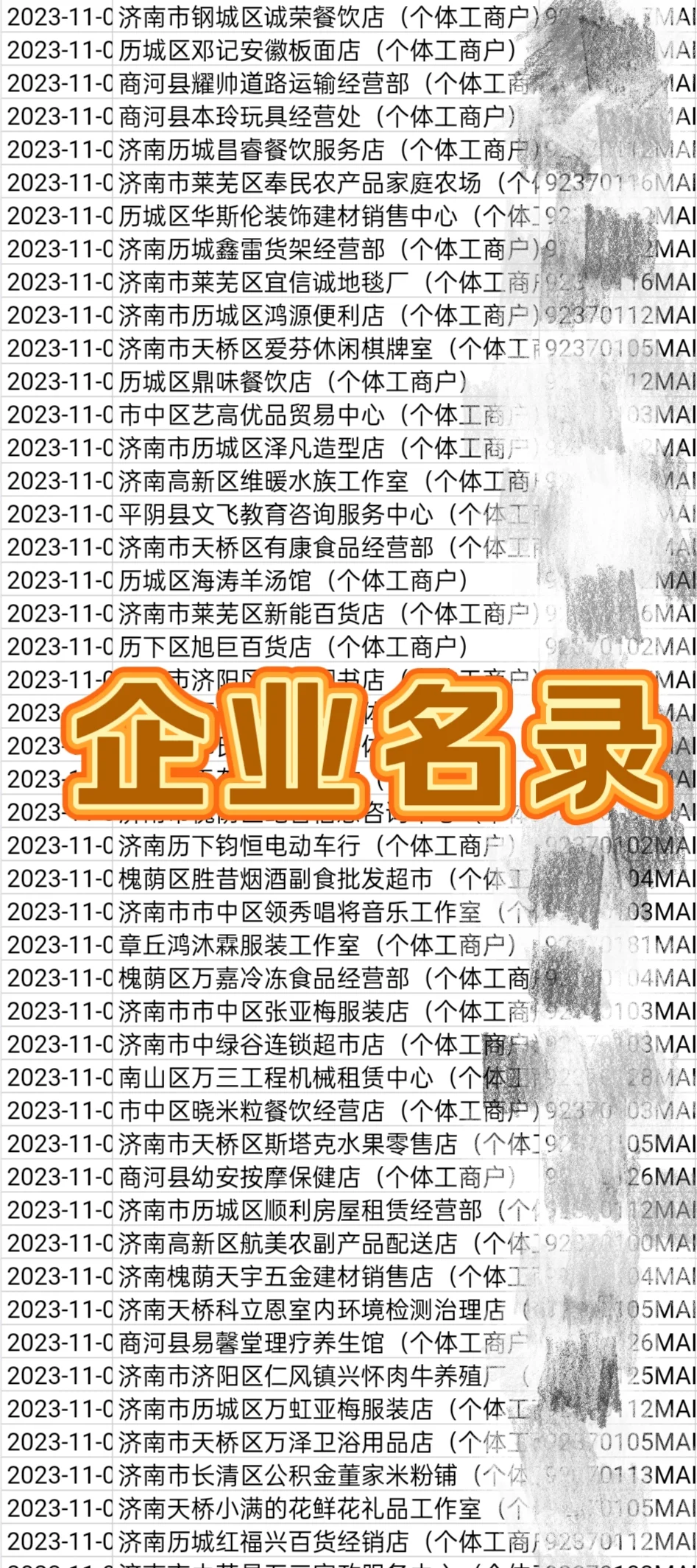 企业名录，个体工商料子