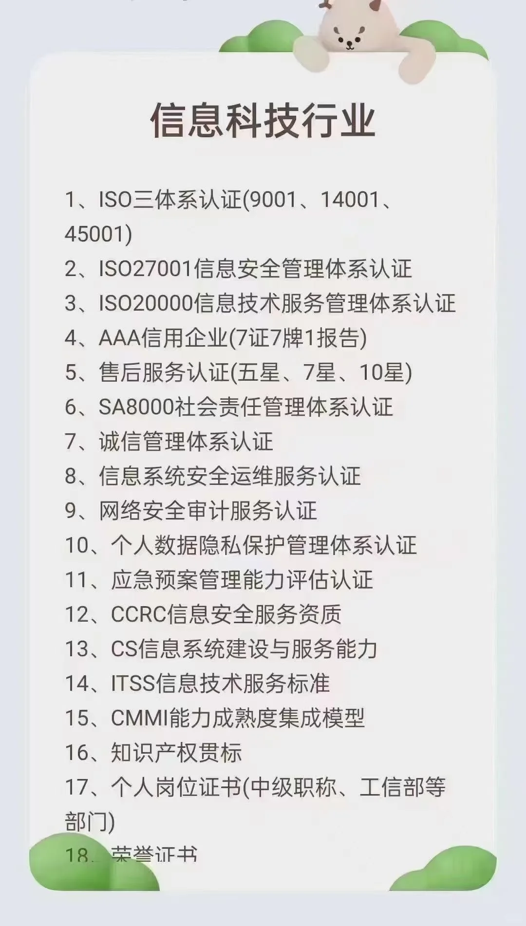 各个行业的企业资质分类