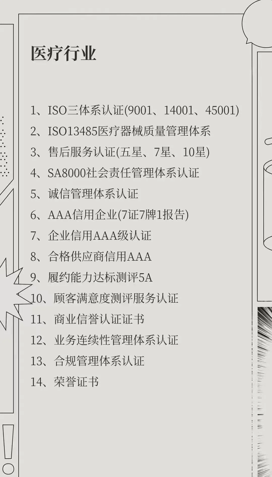 各个行业的企业资质分类