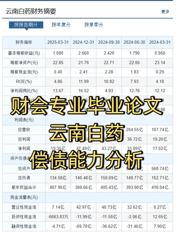 财会生必看!白药的偿债能力分析真的好写✅