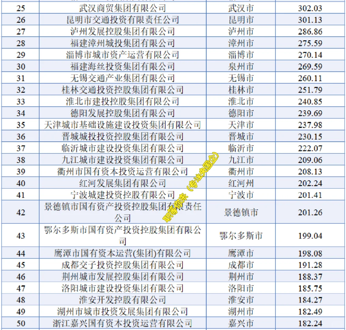 2025年度市级国资平台百强榜
