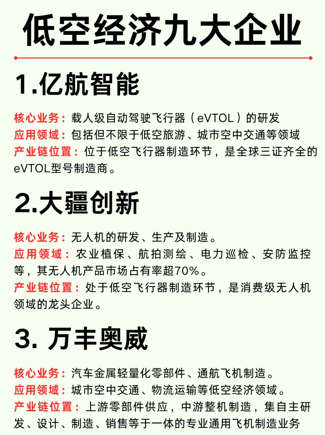 低空经济九大龙头企业和产业链分析