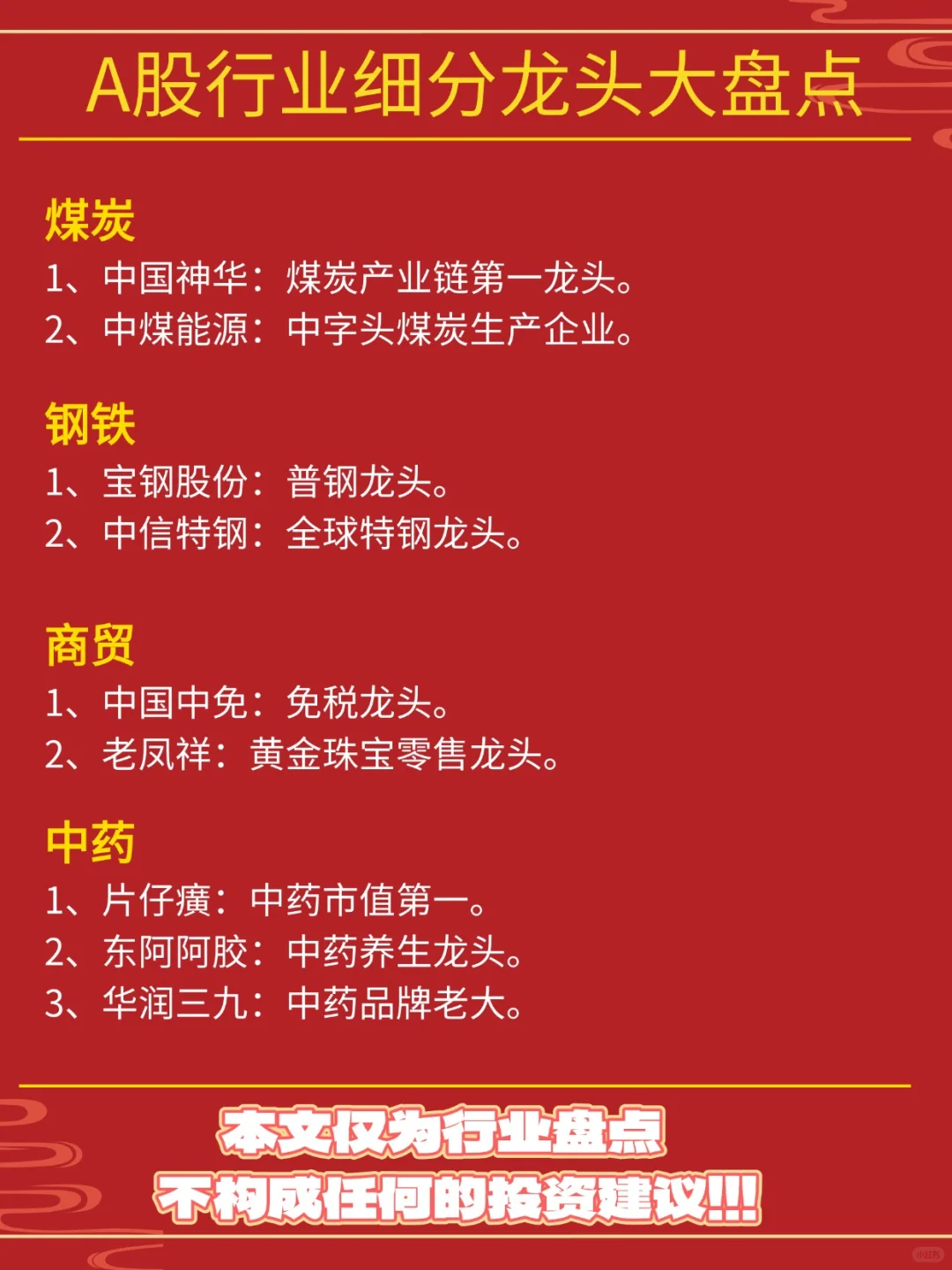 A股各行业细分龙头盘点