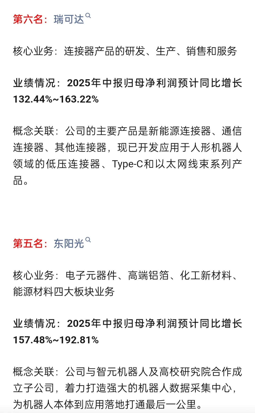 人形机器人 中报预增的10佳公司 最新版