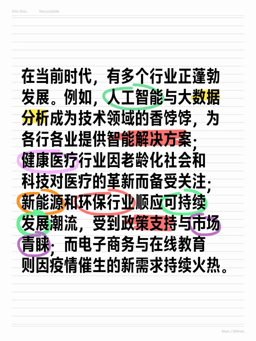 在当前时代，有多个行业正蓬勃发展。例如，人工智能与大数据分析成为技术领域的香饽饽，为各行各业提供智能解决方案；健康医疗行业因老龄化社会和科技对医疗的革新而备受关注；新能源和环保行业顺应可持续发展潮流，