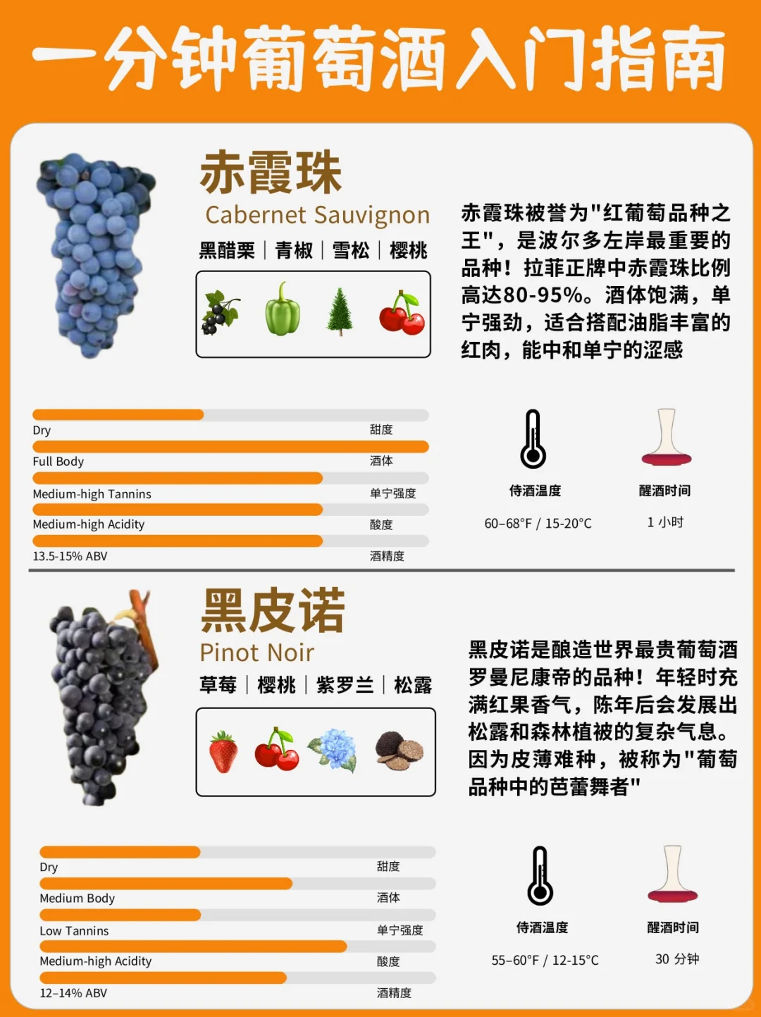 葡萄酒入门指南?一分钟了解8大葡萄品种❗️