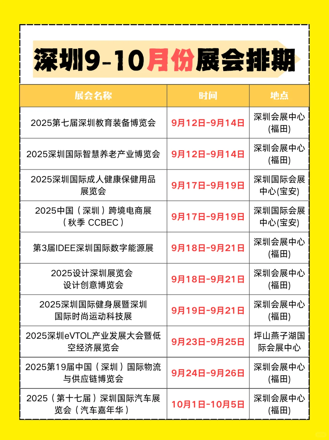 深圳 9-10 月展会排期来啦‼️