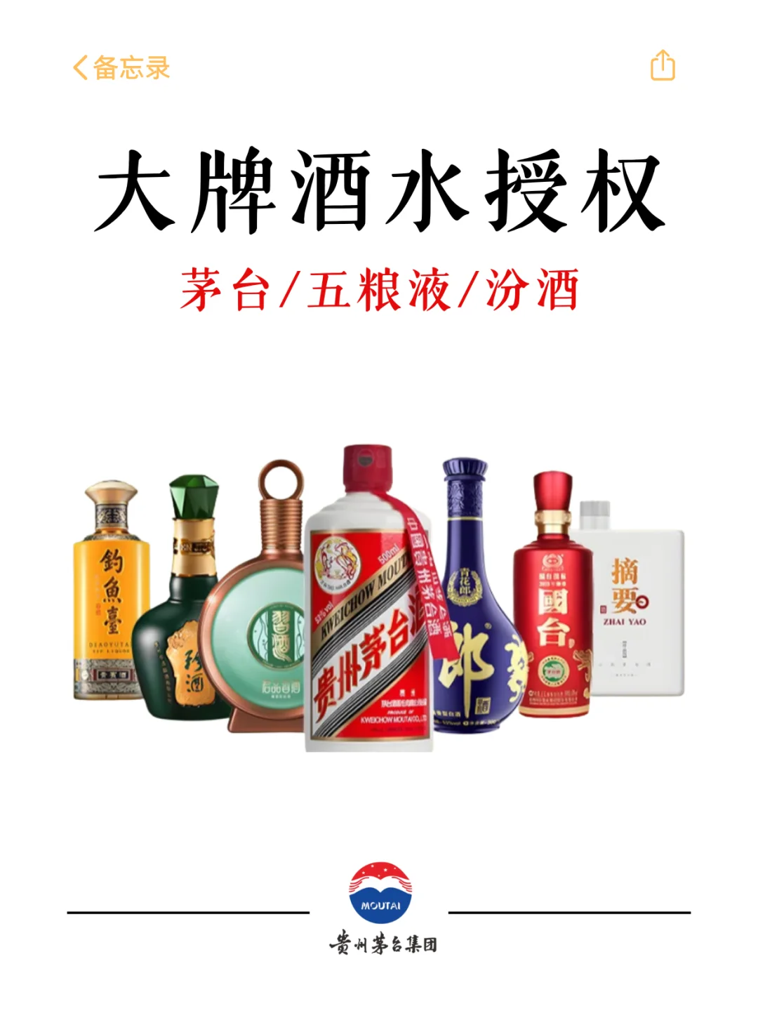 品牌酒水授权，茅台、五粮液、汾酒授权