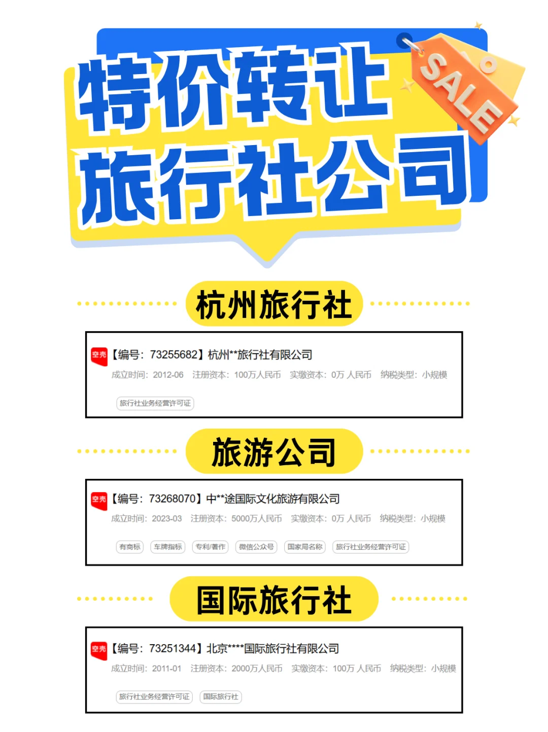 全国旅行社转让✅现成旅游公司，优惠出手?