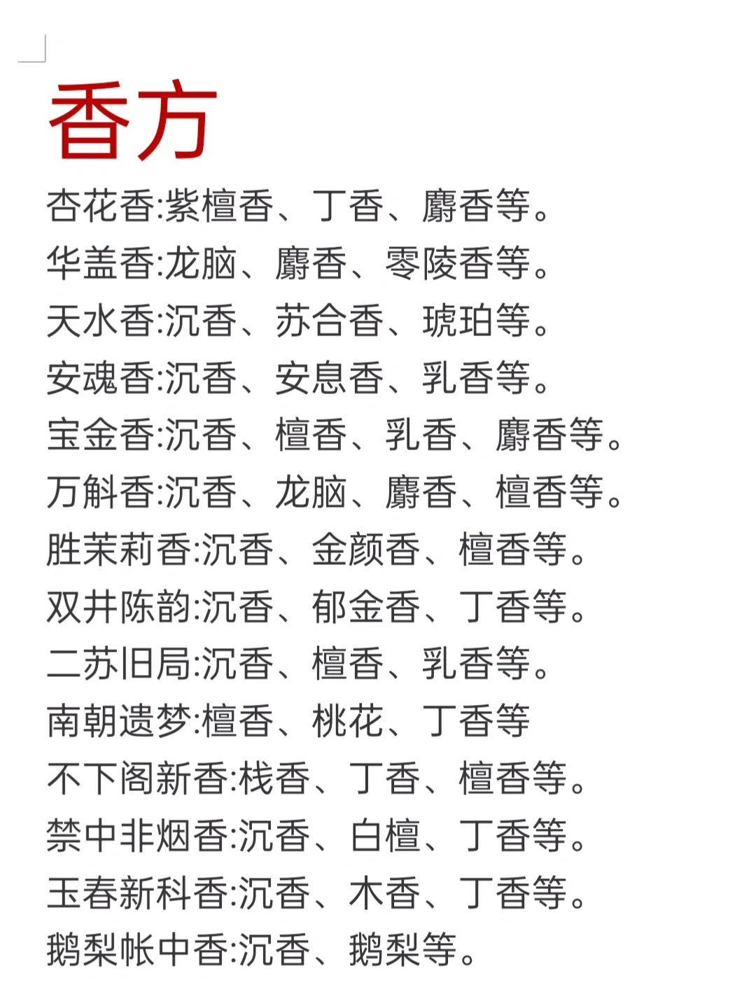 小说素材｜作者大大必看56种香方集合