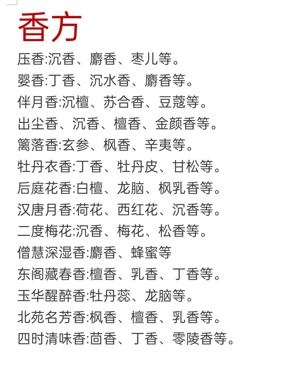 小说素材｜作者大大必看56种香方集合