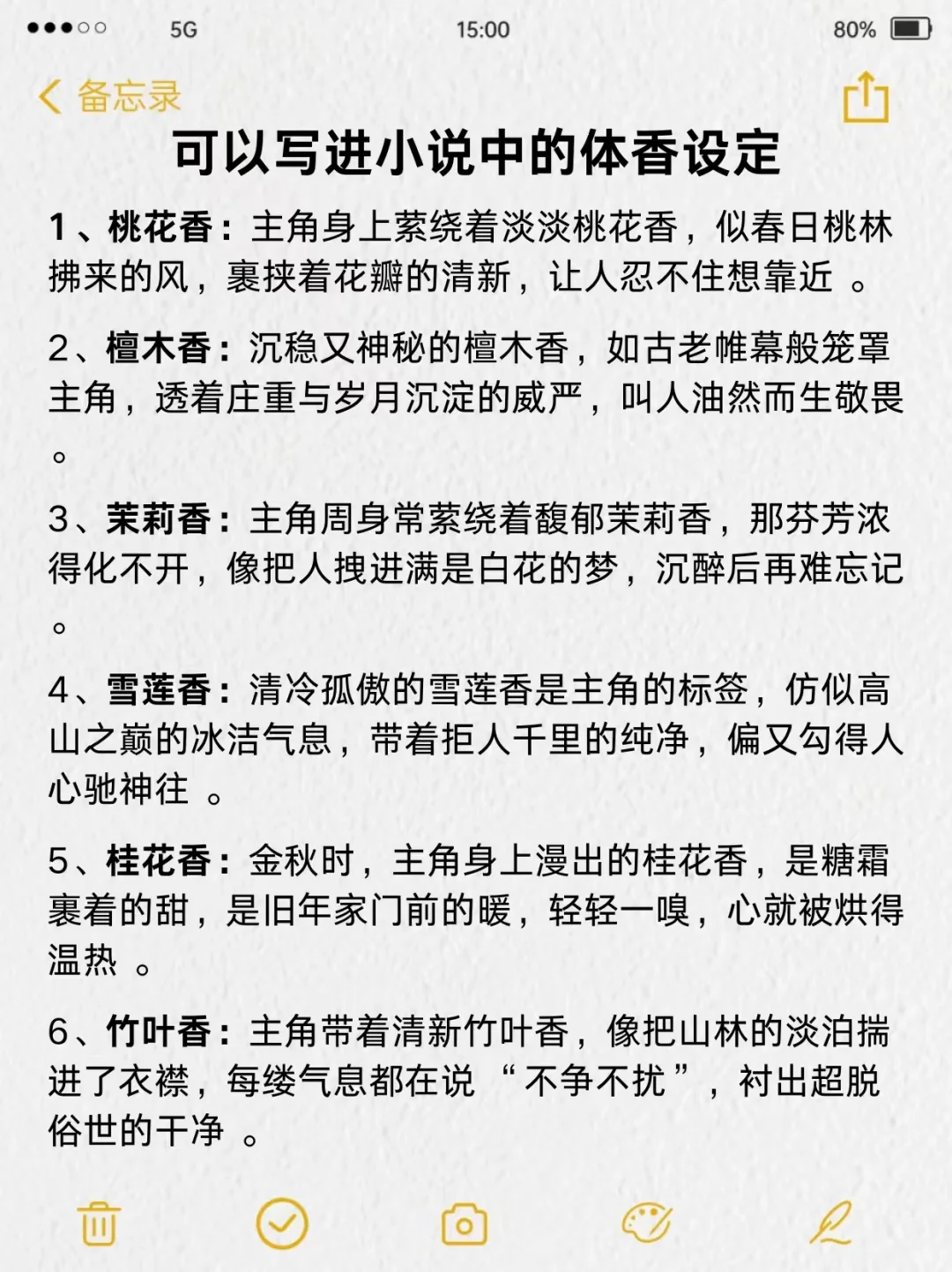 可以写进小说中的体香设定