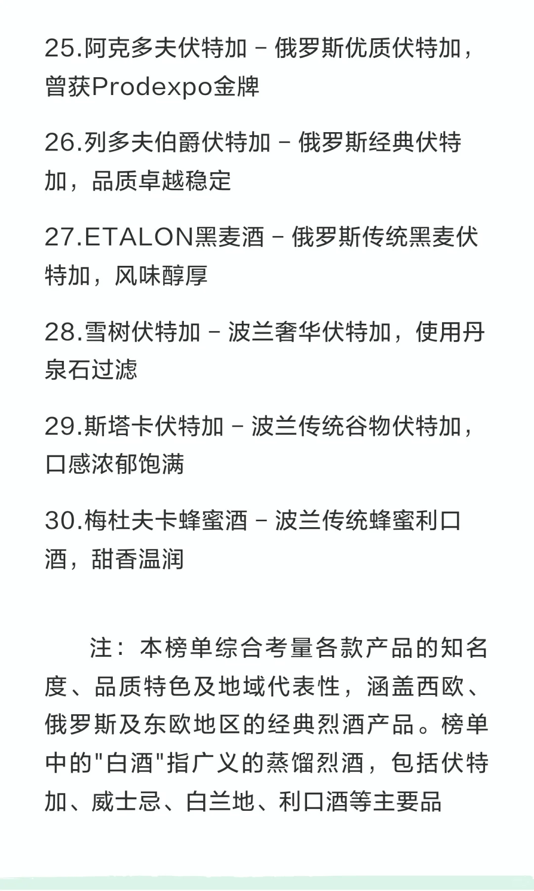 欧洲好酒（白酒）30强榜单，请您完善